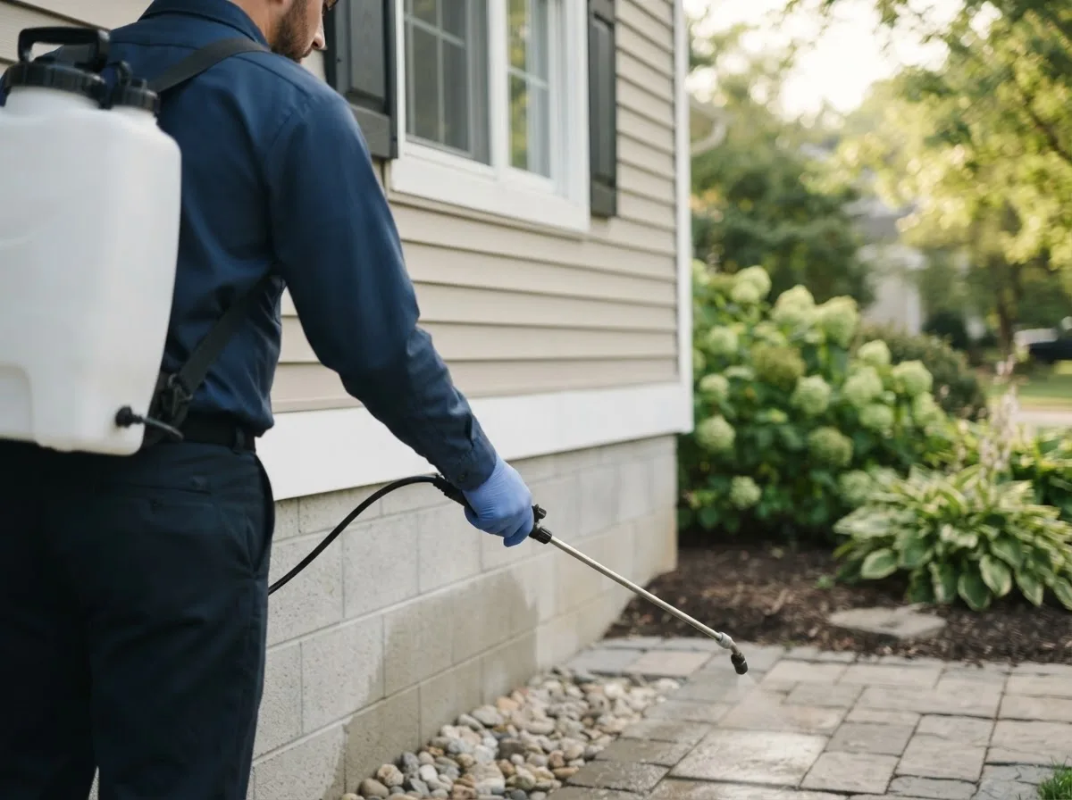 Pest control technician inspecting a home in Chesterfield, VA